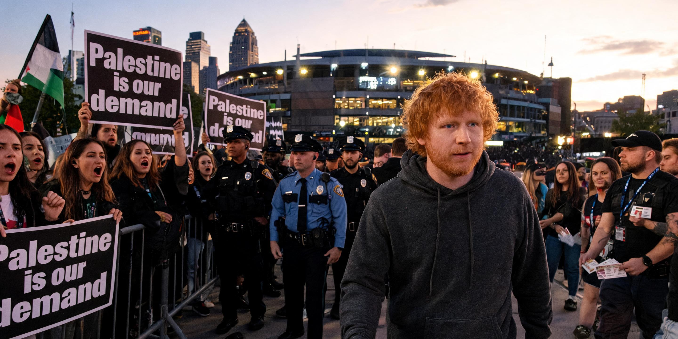 Pro-Palestine Demonstrators Confront Ed Sheeran Outside Philadelphia Concert